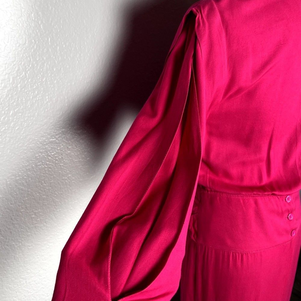 Vintage Momentos Sz S Blouson Midi Dress Hot Pink Pleated Star-Studded Waist - Picture 7 of 16